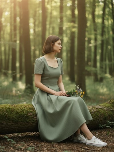 Retrobird Design Matilda Green Long Dress