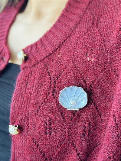 Retrobird Design Blue Silver Color Seashell Brooch Lapel Pin