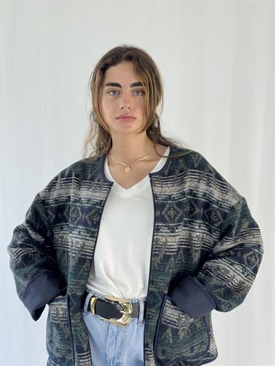 Retrobird Design Seasonal Navy Blue Thin Jacket