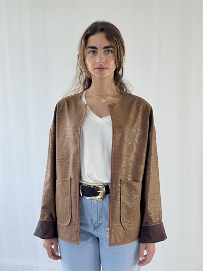 Retrobird Design Seasonal Brown Thin Faux Leather Jacket