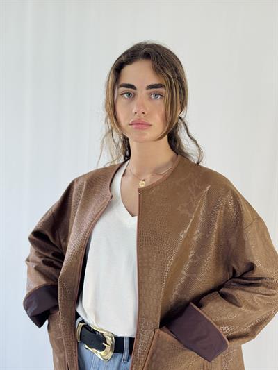 Retrobird Design Seasonal Brown Thin Faux Leather Jacket