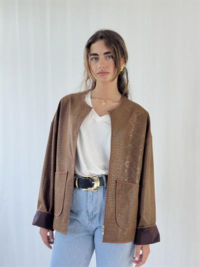 Retrobird Design Seasonal Brown Thin Faux Leather Jacket