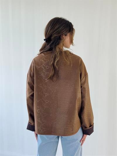 Retrobird Design Seasonal Brown Thin Faux Leather Jacket