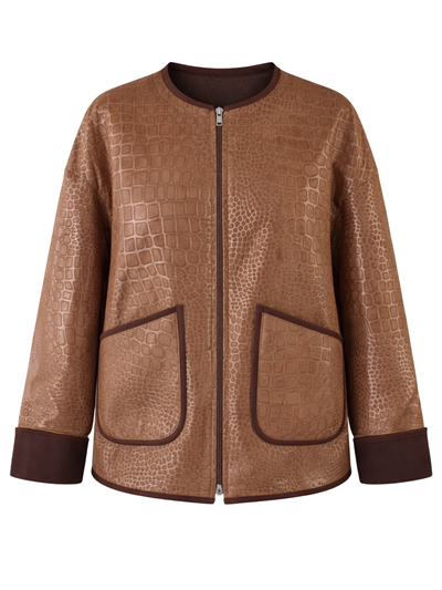 Retrobird Design Seasonal Brown Thin Faux Leather Jacket