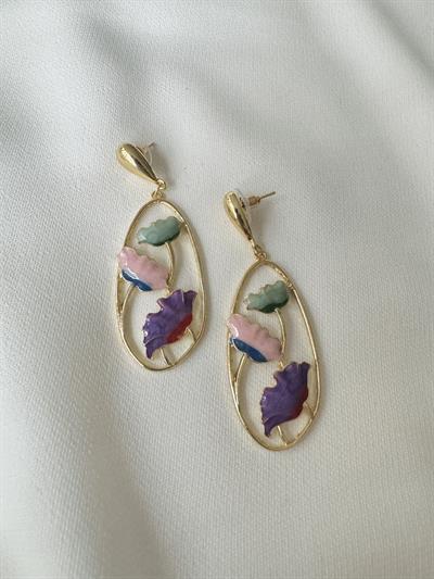 Retrobird Design Purple Colored Brass Retro Model Earrings