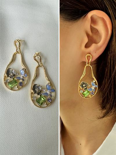 Retrobird Design Mixed Color Brass Retro Model Earrings