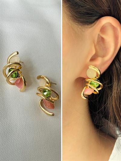 Retrobird Design Colorful Brass Retro Model Earrings