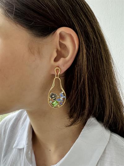 Retrobird Design Mixed Color Brass Retro Model Earrings