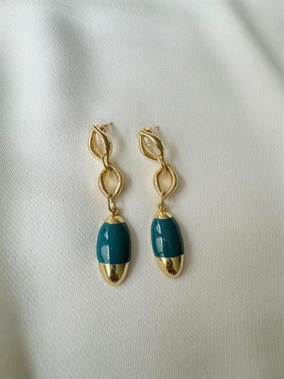 Retrobird Design Enameled Petrol Colored Brass Retro Model Earrings