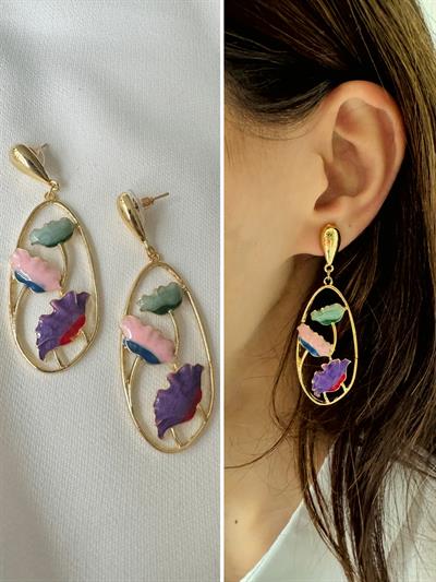 Retrobird Design Purple Colored Brass Retro Model Earrings