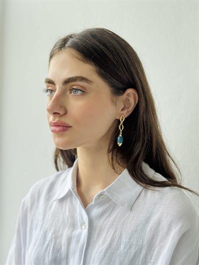 Retrobird Design Enameled Petrol Colored Brass Retro Model Earrings