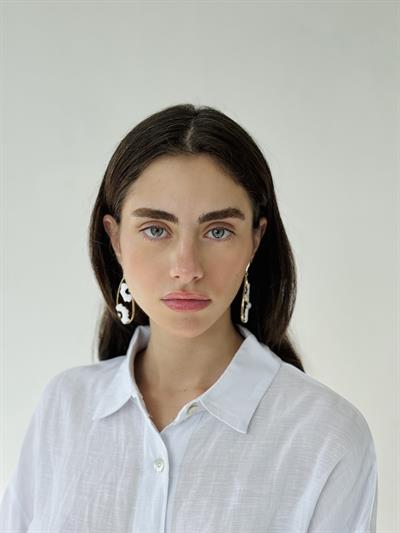 Retrobird Design Enameled Black - White Brass Retro Model Earrings