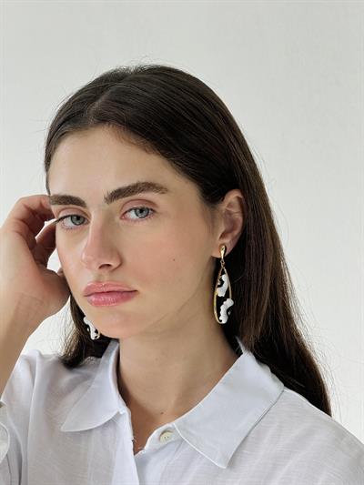 Retrobird Design Enameled Black - White Brass Retro Model Earrings