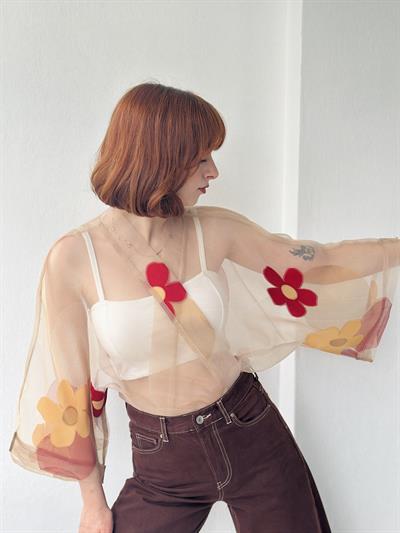 Retrobird Sand Colored Design Mini Kimono