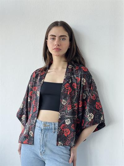 Retrobird Design Black Mini Kimono