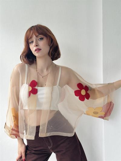 Retrobird Sand Colored Design Mini Kimono