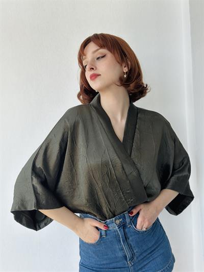 Retrobird Design Dark Green Mini Kimono