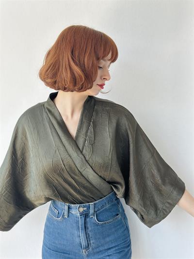 Retrobird Design Dark Green Mini Kimono