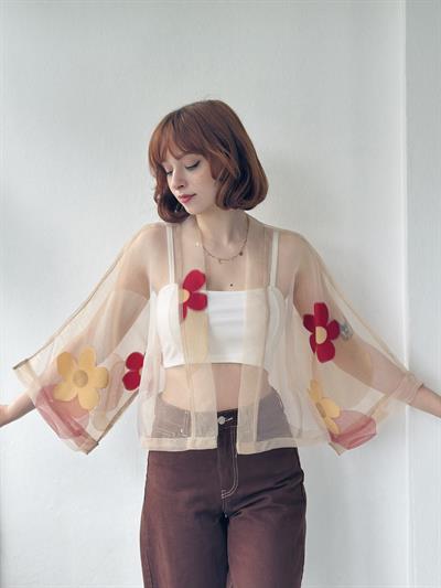 Retrobird Sand Colored Design Mini Kimono