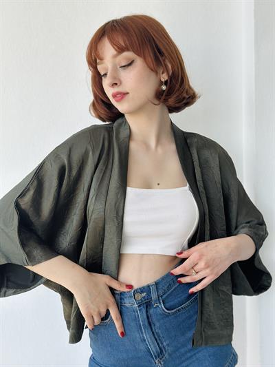 Retrobird Design Dark Green Mini Kimono