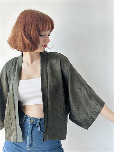 Retrobird Design Dark Green Mini Kimono
