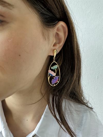 Retrobird Design Purple Colored Brass Retro Model Earrings