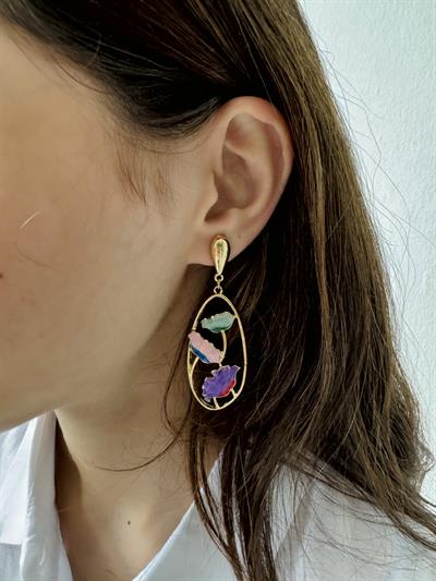 Retrobird Design Purple Colored Brass Retro Model Earrings