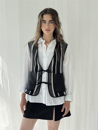 Retrobird Design Lace-Up Front Smoked Vest