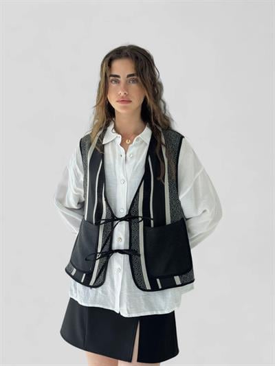 Retrobird Design Lace-Up Front Smoked Vest