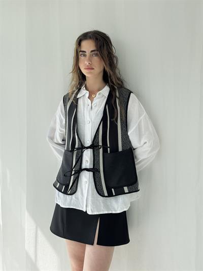 Retrobird Design Lace-Up Front Smoked Vest