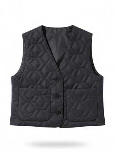 Retrobird Design Buttoned Front Basalt Quilted Vest