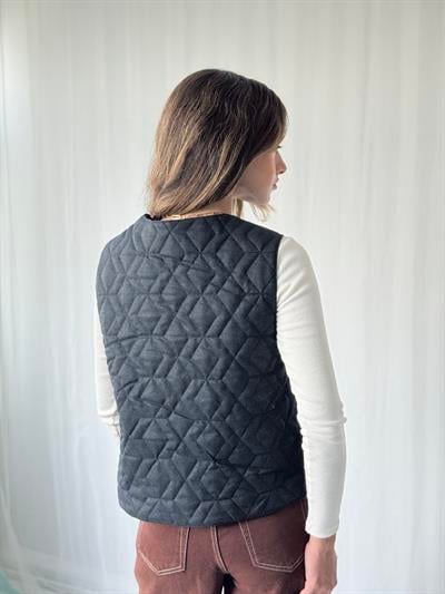 Retrobird Tasarım Önden Düğmeli Bazalt Kapitone Yelek