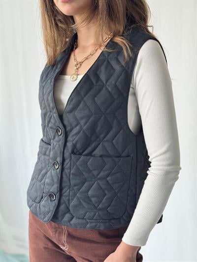 Retrobird Tasarım Önden Düğmeli Bazalt Kapitone Yelek