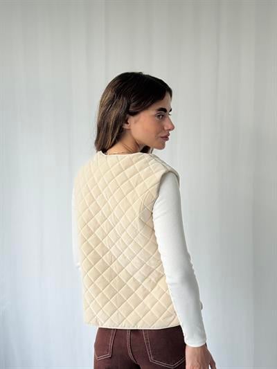 Retrobird Tasarım Önden Düğmeli Krem Kapitone Yelek