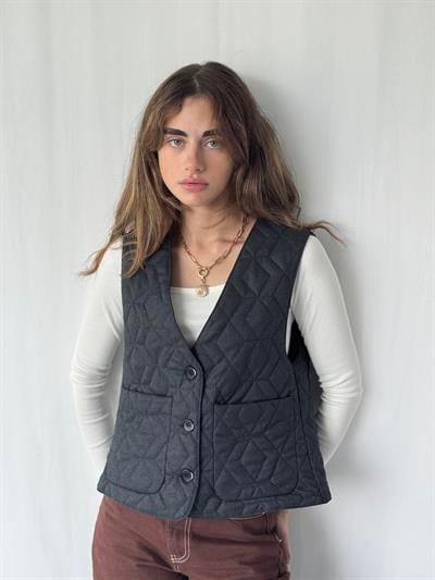 Retrobird Tasarım Önden Düğmeli Bazalt Kapitone Yelek