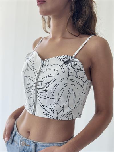 Retrobird Design Front Zippered White Bustier
