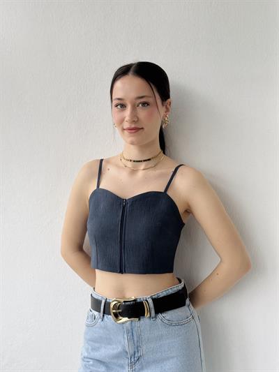 Retrobird Tasarım Önden Fermuarlı Lacivert Büstiyer