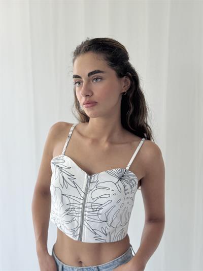Retrobird Design Front Zippered White Bustier