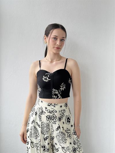 Retrobird Tasarım Önden Fermuarlı Siyah Büstiyer