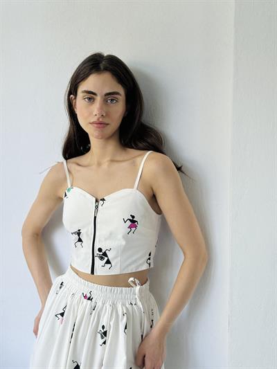 Retrobird Tasarım Önden Fermuarlı Ekru Büstiyer