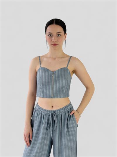 Retrobird Tasarım Önden Fermuarlı Kül Mavi Büstiyer