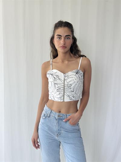 Retrobird Design Front Zippered White Bustier