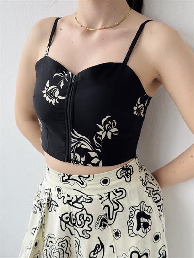 Retrobird Tasarım Önden Fermuarlı Siyah Büstiyer