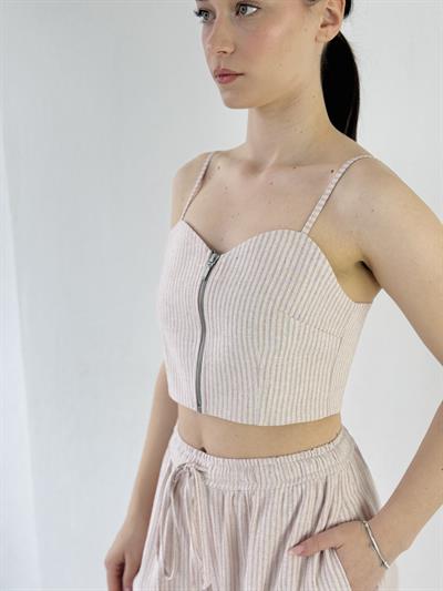 Retrobird Design Front Zippered Cream Bustier