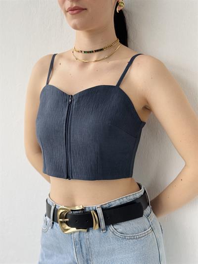 Retrobird Tasarım Önden Fermuarlı Lacivert Büstiyer