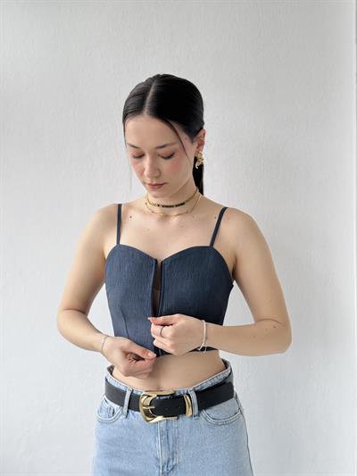 Retrobird Tasarım Önden Fermuarlı Lacivert Büstiyer