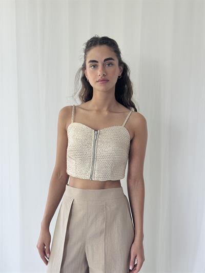 Retrobird Design Front Zipper Gold Bustier