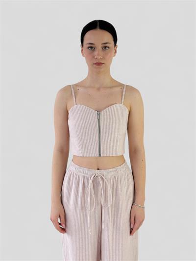 Retrobird Design Front Zippered Cream Bustier