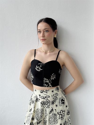 Retrobird Tasarım Önden Fermuarlı Siyah Büstiyer