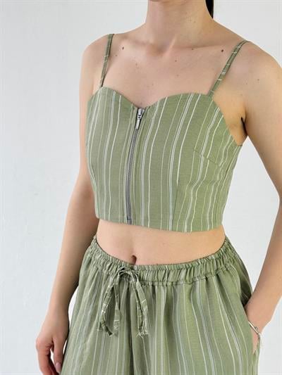 Retrobird Tasarım Önden Fermuarlı Çağla Büstiyer